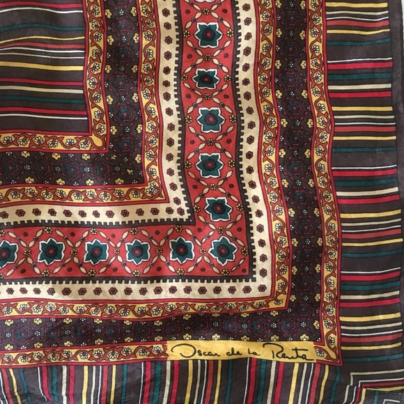 vtg OSCAR DE LA RENTA square silk scarf - Picture 1 of 5